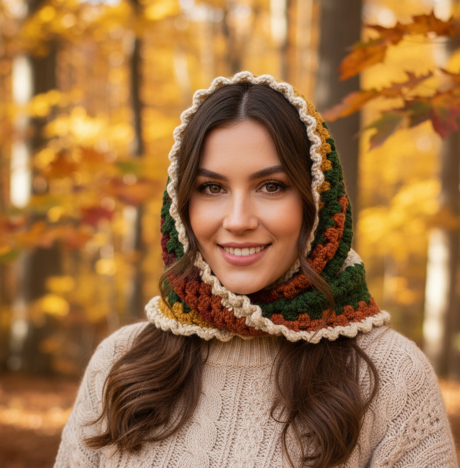 Autumn crochet bandana inspiration - wool yarn bandana pattern for winter warmth