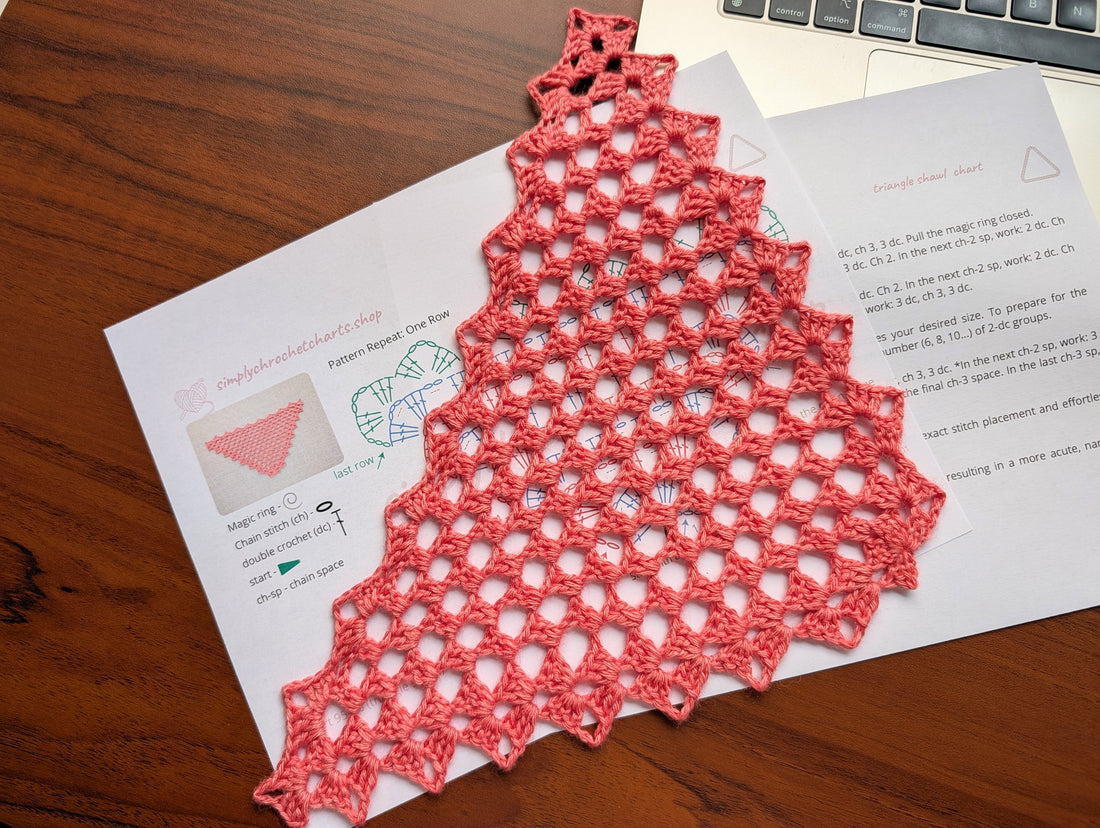 Crochet triangle shawl pattern chart - stitch faster with visual guides