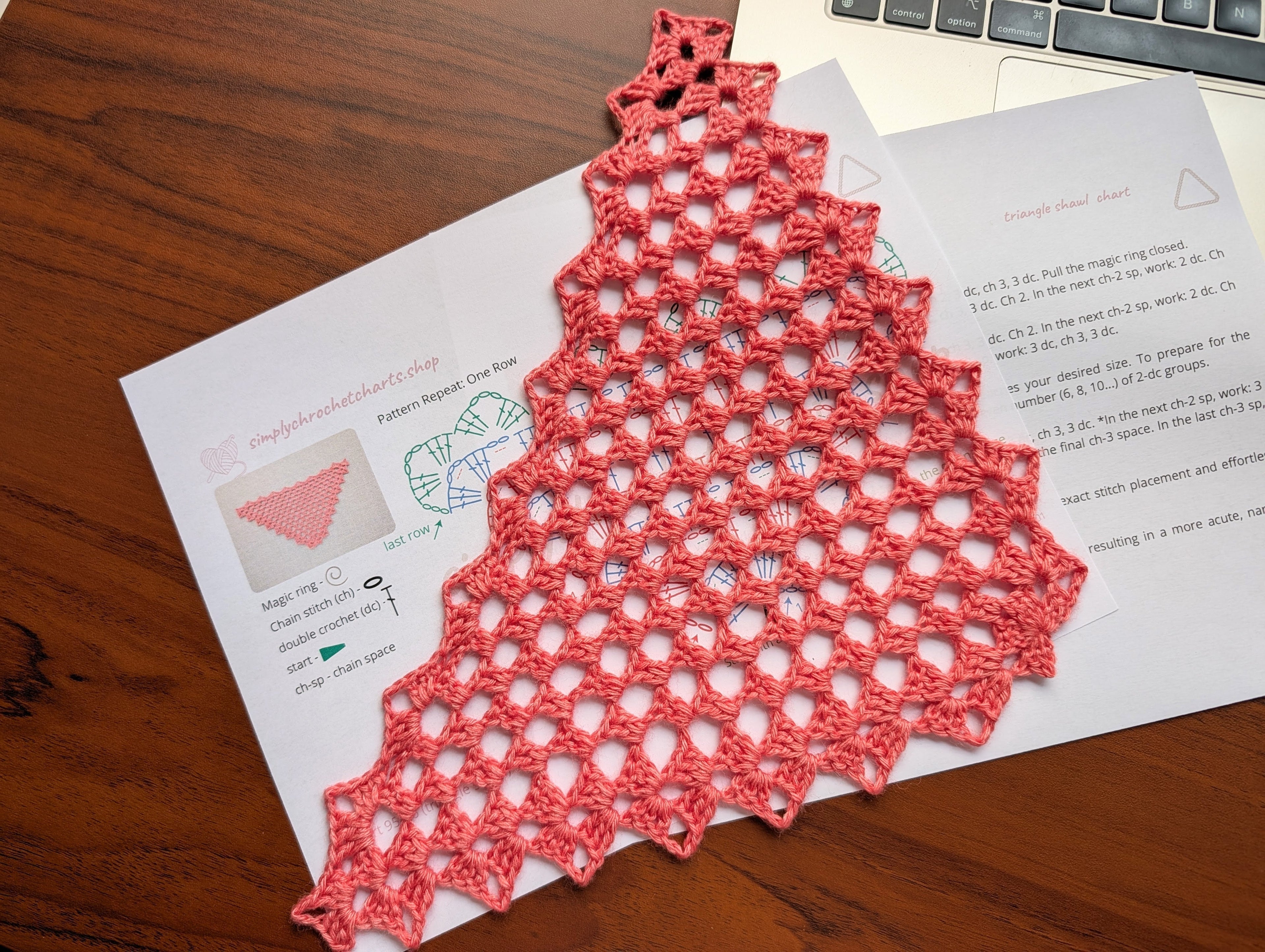 Crochet triangle shawl pattern chart - stitch faster with visual guides