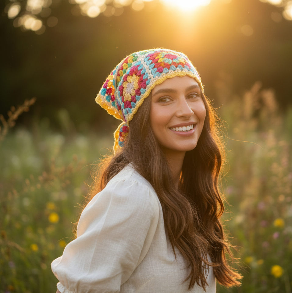 Crochet bandana pattern - colorful handmade accessory for summer