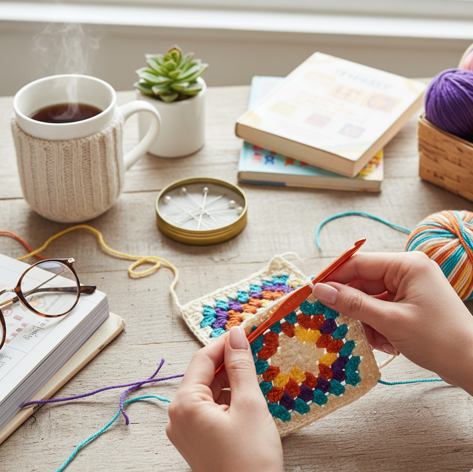 The wonderful world of crochet - colorful yarn and handmade crochet projects