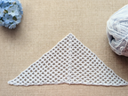 Detailed view of finished edge and lace stitch pattern on a triangle crochet bandana shawl, Chart 1.