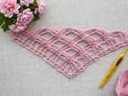 Beginner-friendly triangle crochet bandana shawl with delicate openwork lace pattern, Chart 6.