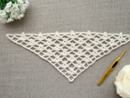 Beginner-friendly triangle crochet bandana shawl with delicate openwork lace pattern, Chart 13.