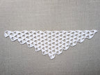 Detailed view of finished edge and stitch pattern on a triangle Baktus crochet scarf, Chart 20.