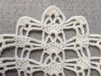 Detailed view of finished edge and lace stitch pattern on a triangle crochet bandana shawl, Chart 25.