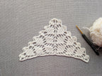 Detailed view of finished edge and lace stitch pattern on a triangle crochet bandana shawl, Chart 26.