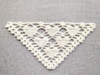 Detailed view of finished edge and lace stitch pattern on a triangle crochet bandana shawl, Chart 28.
