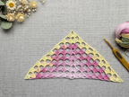 Beginner-friendly triangle crochet bandana shawl with delicate openwork lace pattern, Chart 31.
