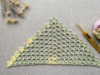 Beginner-friendly triangle crochet bandana shawl with delicate openwork lace pattern, Chart 32.