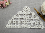 Beginner-friendly triangle crochet bandana shawl with delicate openwork lace pattern, Chart 33.
