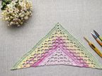 Beginner-friendly triangle crochet bandana shawl with delicate openwork lace pattern, Chart 36.