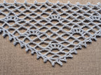 Detailed view of finished edge and lace stitch pattern on a triangle crochet bandana shawl, Chart 37.