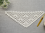 Beginner-friendly triangle crochet bandana shawl with delicate openwork lace pattern, Chart 37.