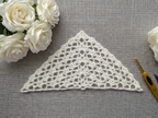 Beginner-friendly triangle crochet bandana shawl with delicate openwork lace pattern, Chart 38.