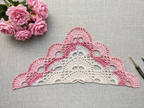 Beginner-friendly triangle crochet bandana shawl with delicate openwork lace pattern, Chart 39.