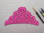 Beginner-friendly triangle crochet bandana shawl with delicate openwork lace pattern, Chart 46.