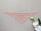 Lace triangle crochet bandana shawl with delicate openwork pattern and custom border, Chart 73.