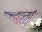 Lace triangle crochet bandana shawl with delicate openwork pattern and custom border, Chart 77.
