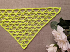 Detailed view of finished edging and lace stitch pattern on a triangle crochet baktus, Chart 84.