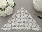 Beginner-friendly triangle crochet bandana shawl with delicate openwork lace pattern, Chart 11.