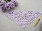 Beginner-friendly triangle crochet bandana shawl with delicate openwork lace pattern, Chart 14.