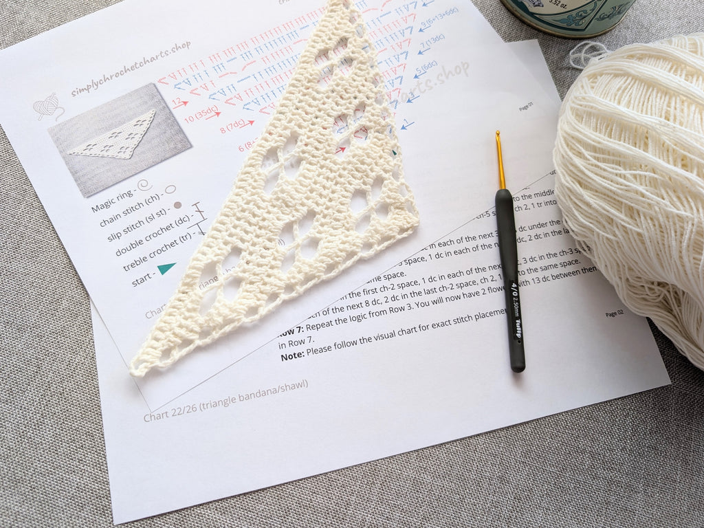 Triangle Bandana & Shawl Crochet Chart - Beginner Friendly PDF Pattern