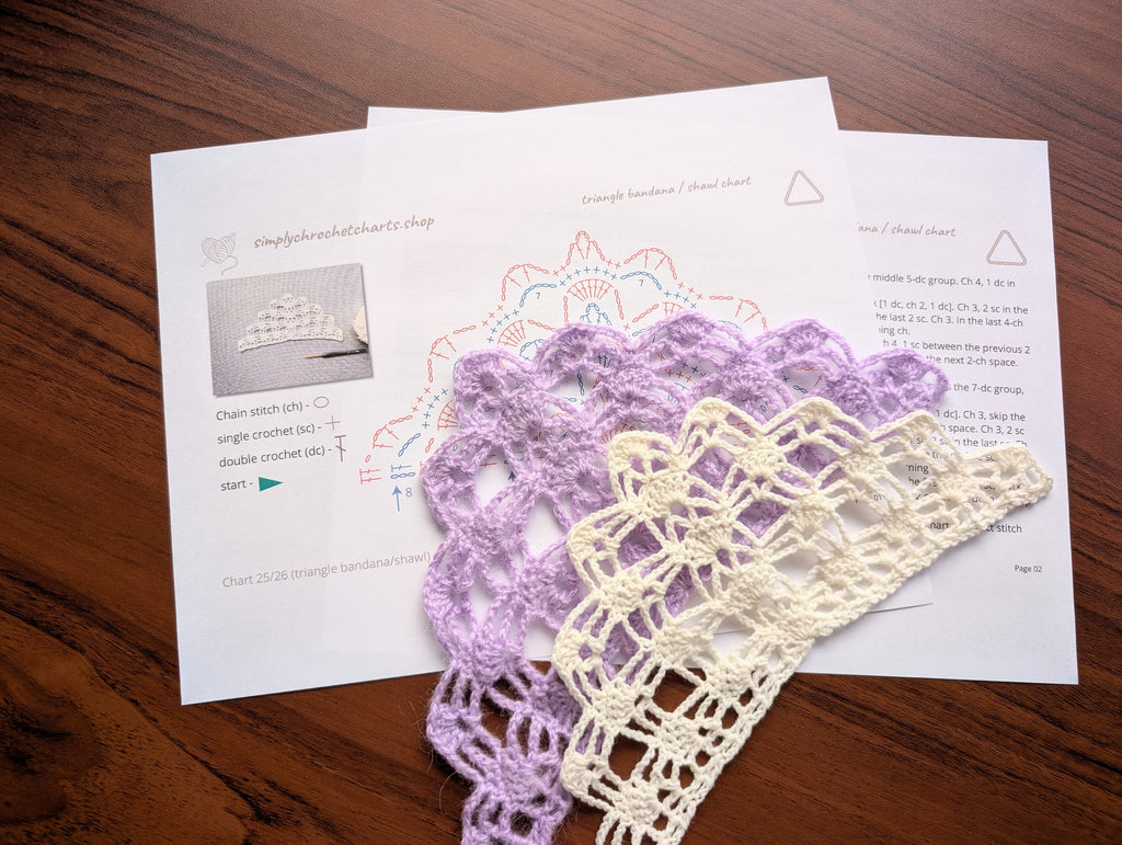 Triangle Bandana & Shawl Crochet Chart - Beginner Friendly PDF Pattern