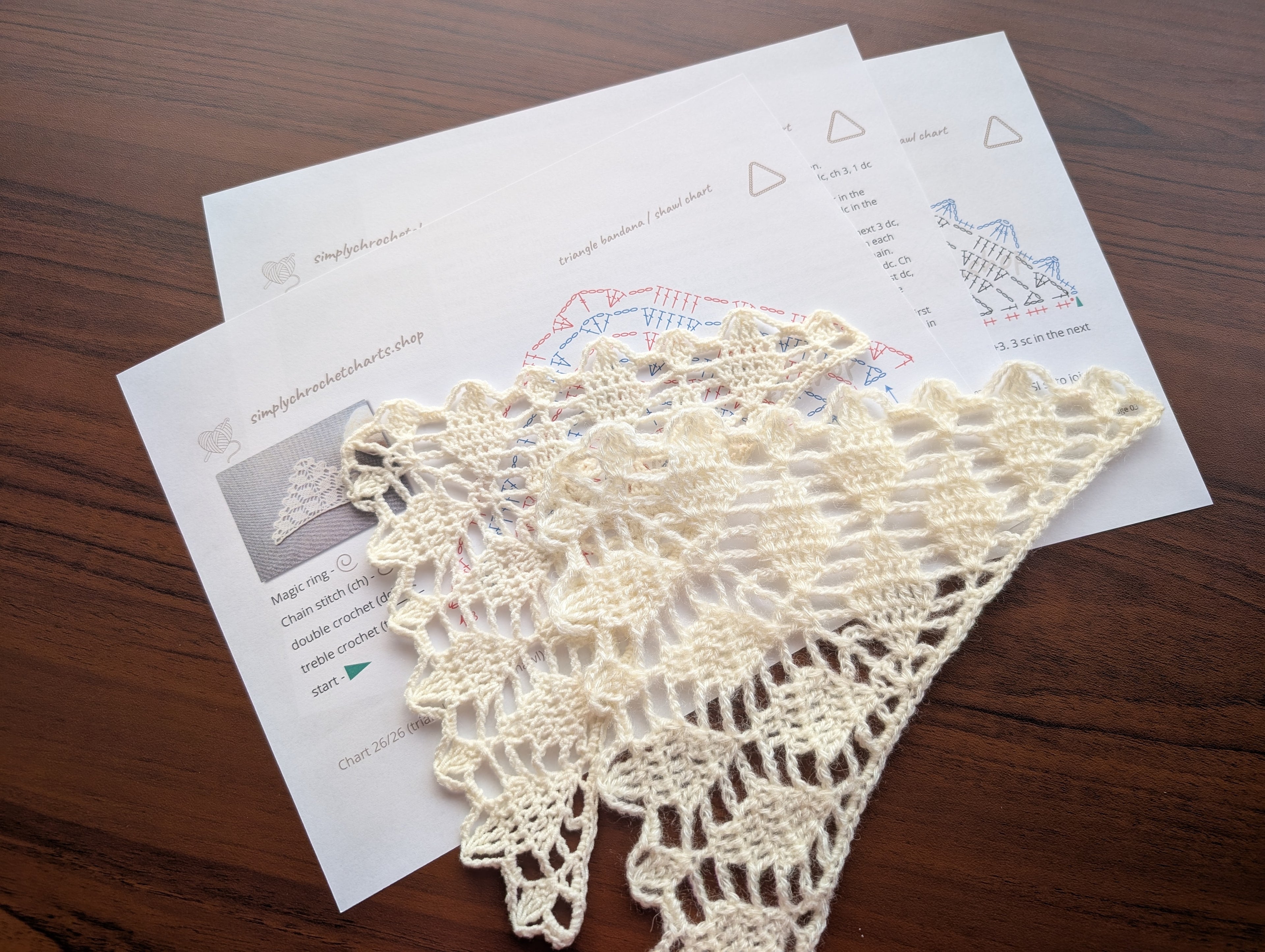 Triangle Bandana & Shawl Crochet Chart - Beginner Friendly PDF Pattern + Border Chart