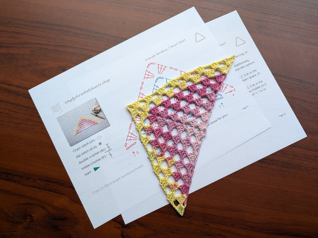 Triangle Bandana & Shawl Crochet Chart - Beginner Friendly PDF Pattern