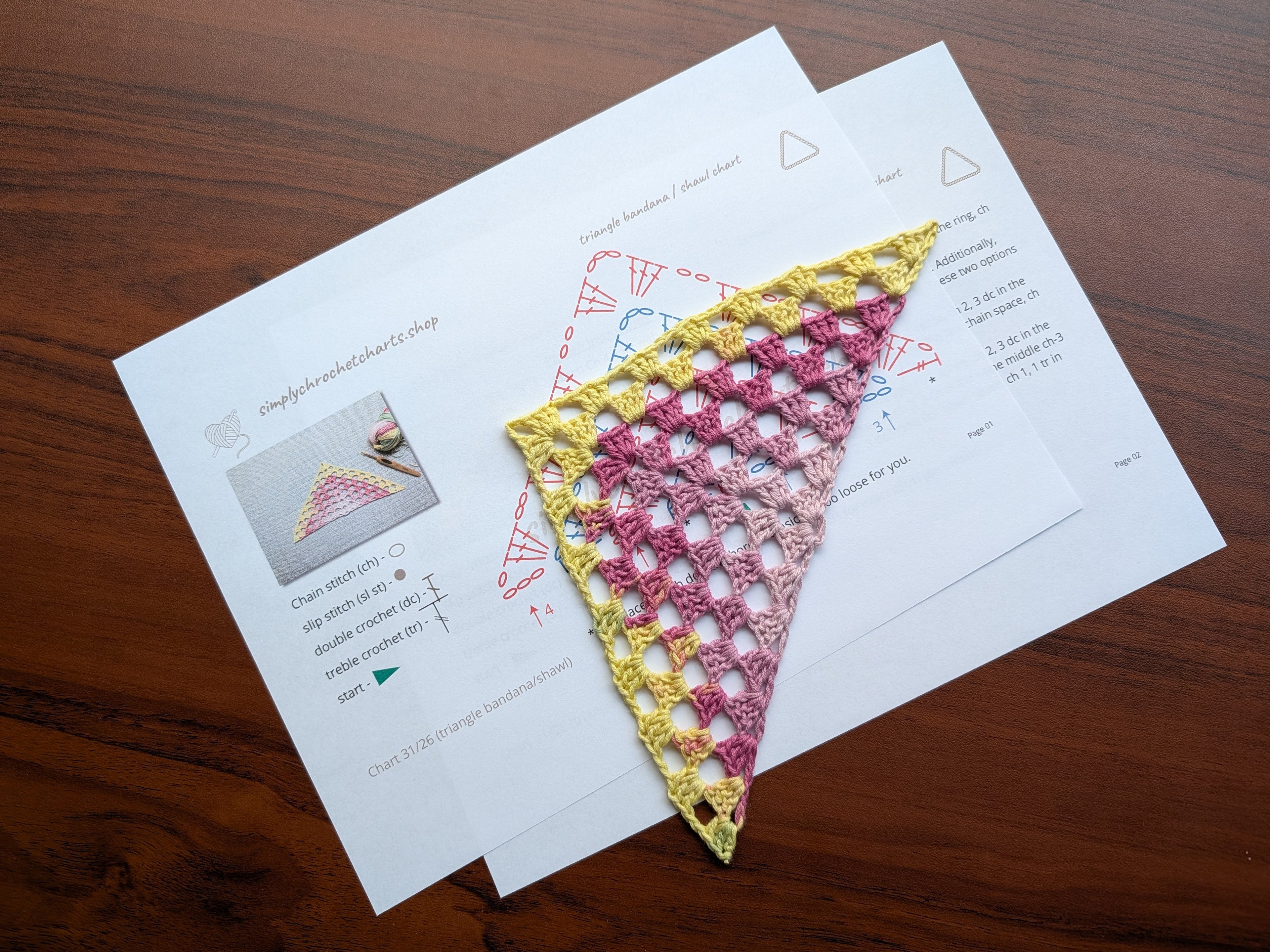 Triangle Bandana & Shawl Crochet Chart - Beginner Friendly PDF Pattern