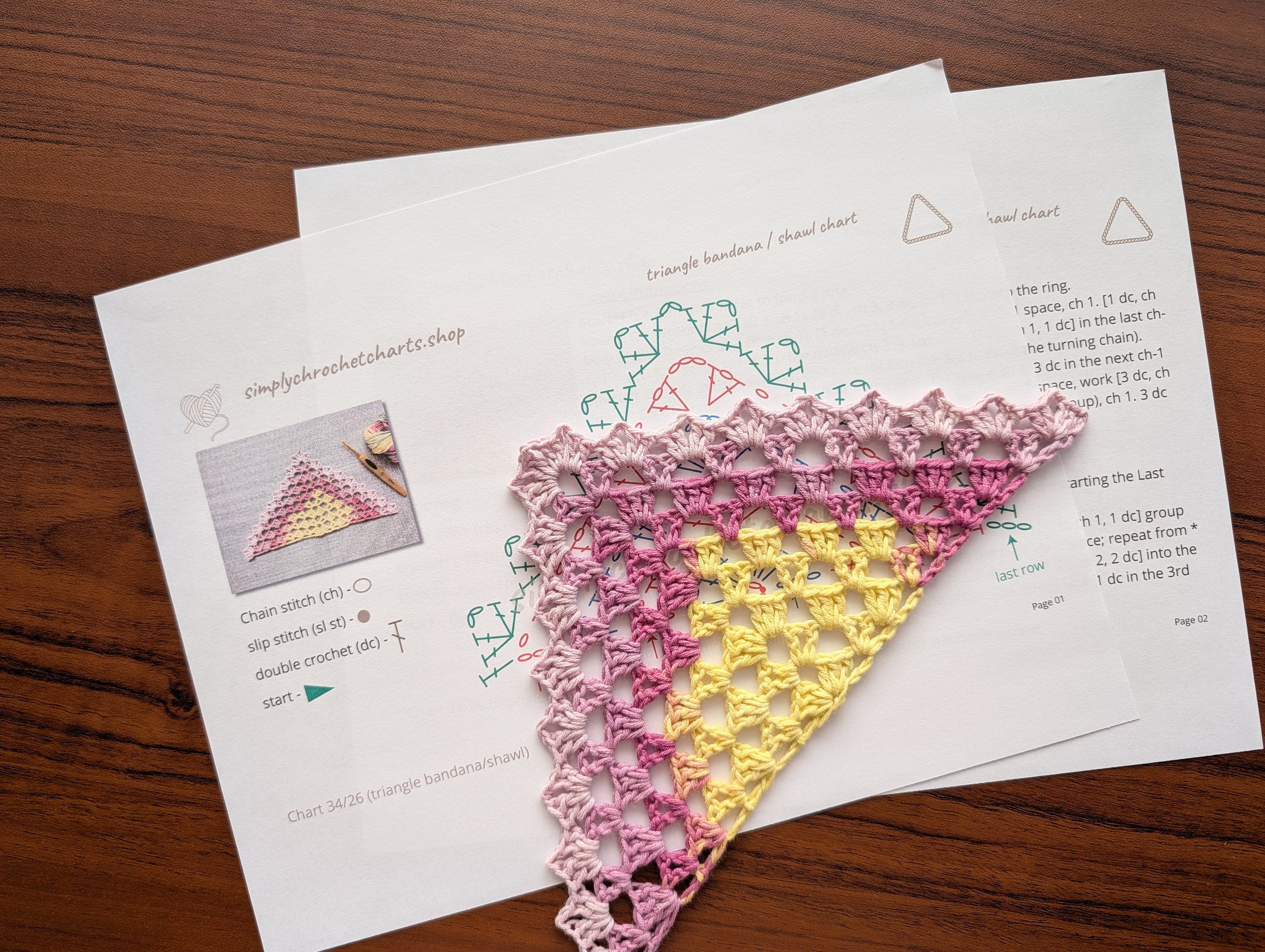 Triangle Shawl/Bandana Crochet Chart PDF + Border #34