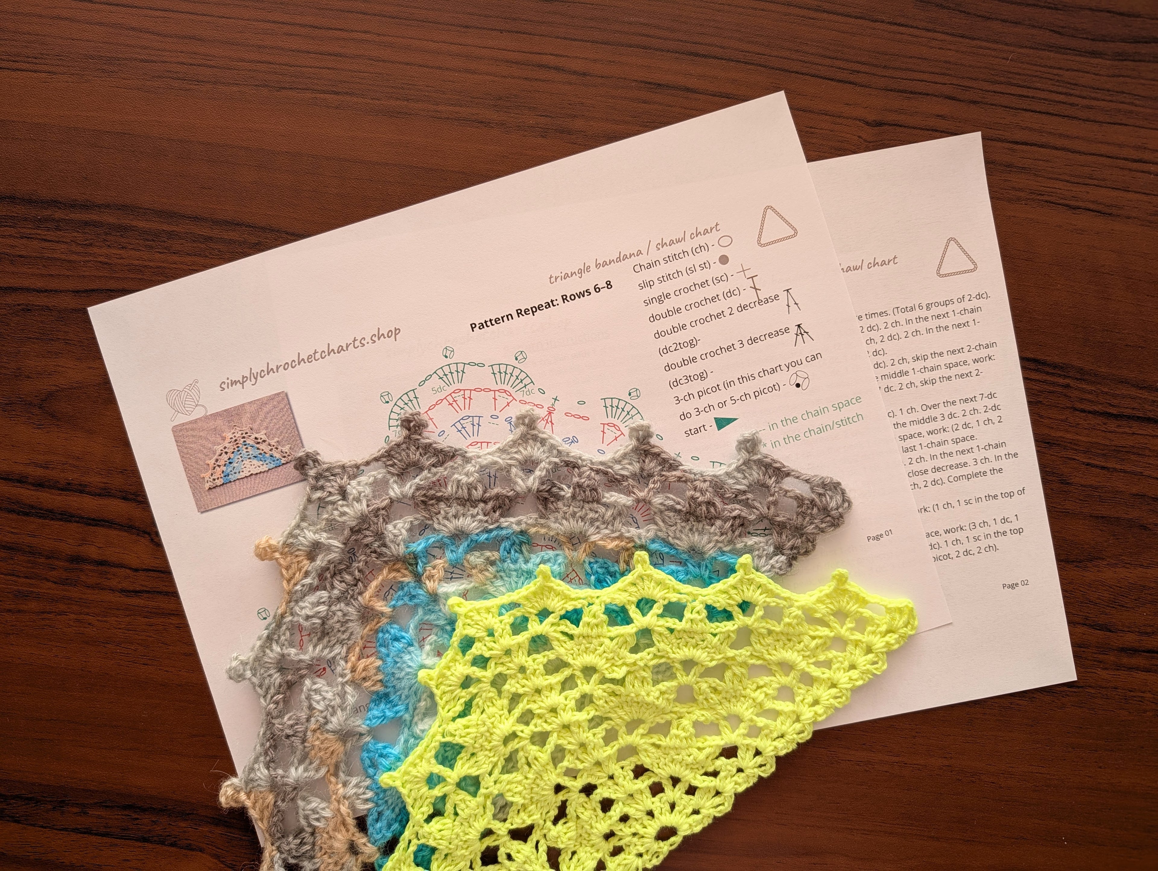 Triangle Shawl/Bandana Crochet Chart PDF + Border #52