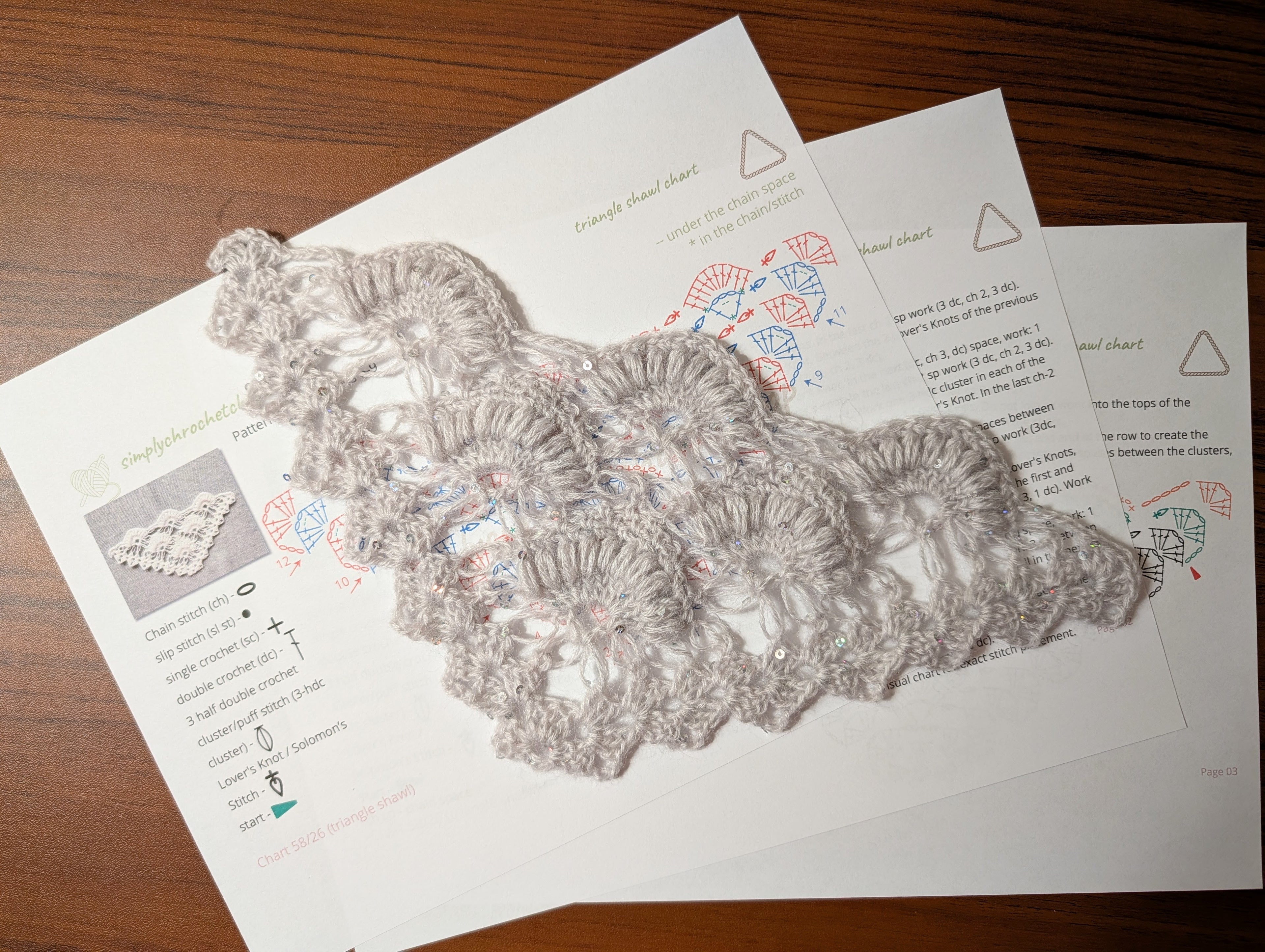 Triangle Shawl Crochet Chart PDF #58 + Border