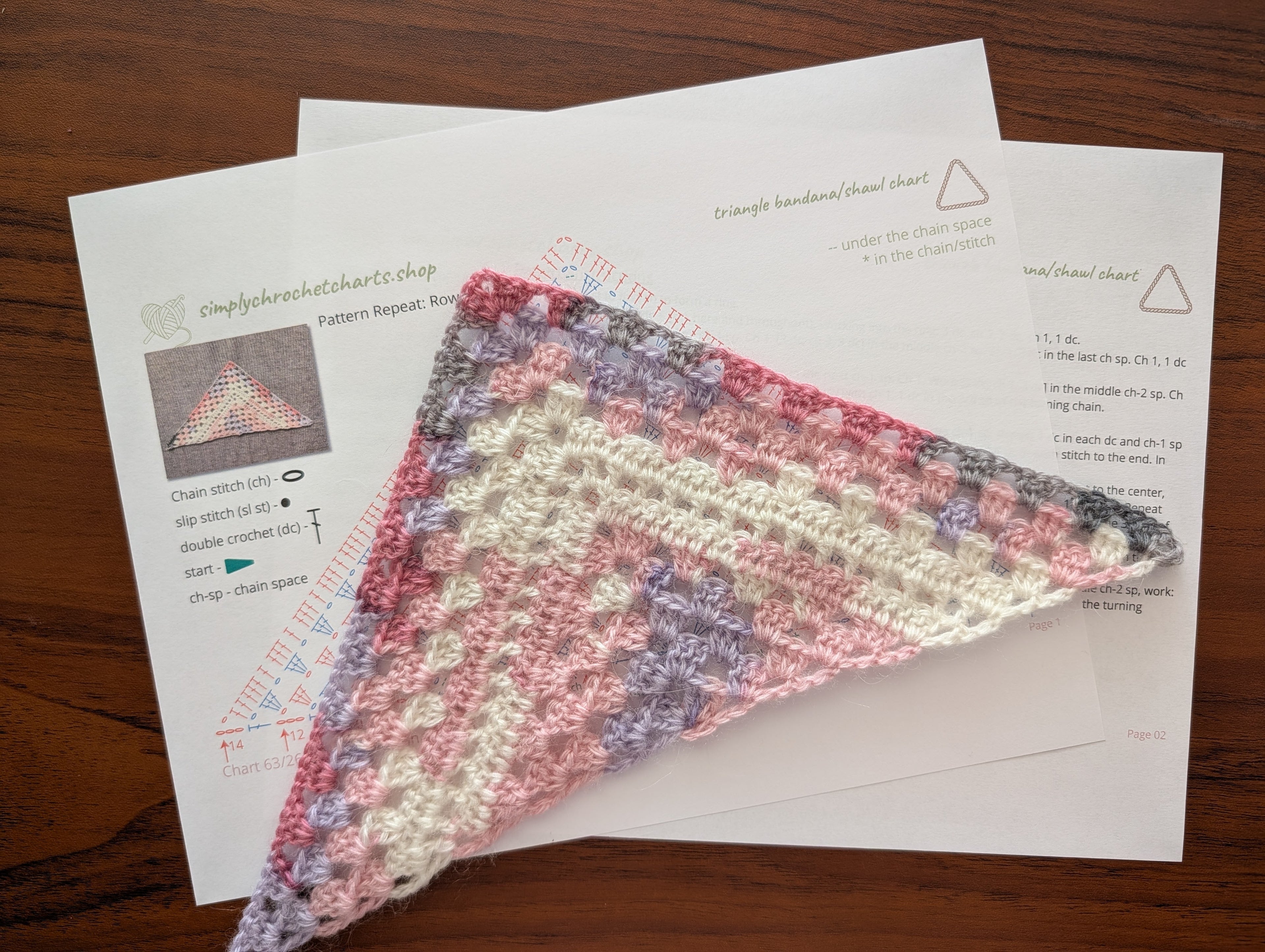 Triangle Crochet Bandana/Shawl Chart PDF #63