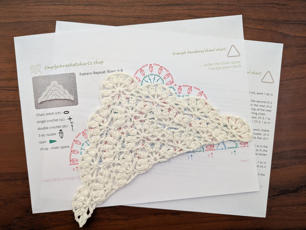 Triangle Crochet Bandana/Shawl Chart PDF #74