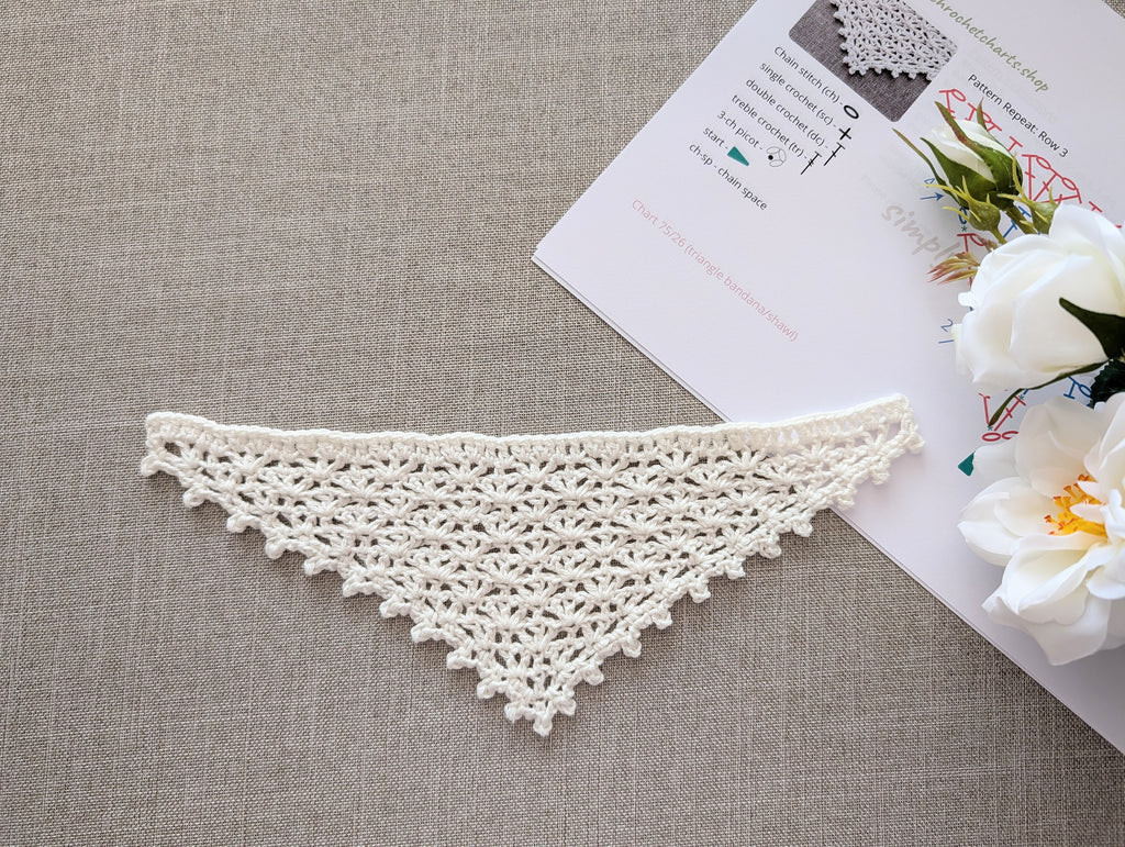 Triangle Crochet Bandana/Shawl/Baktus Chart PDF #75 + Border
