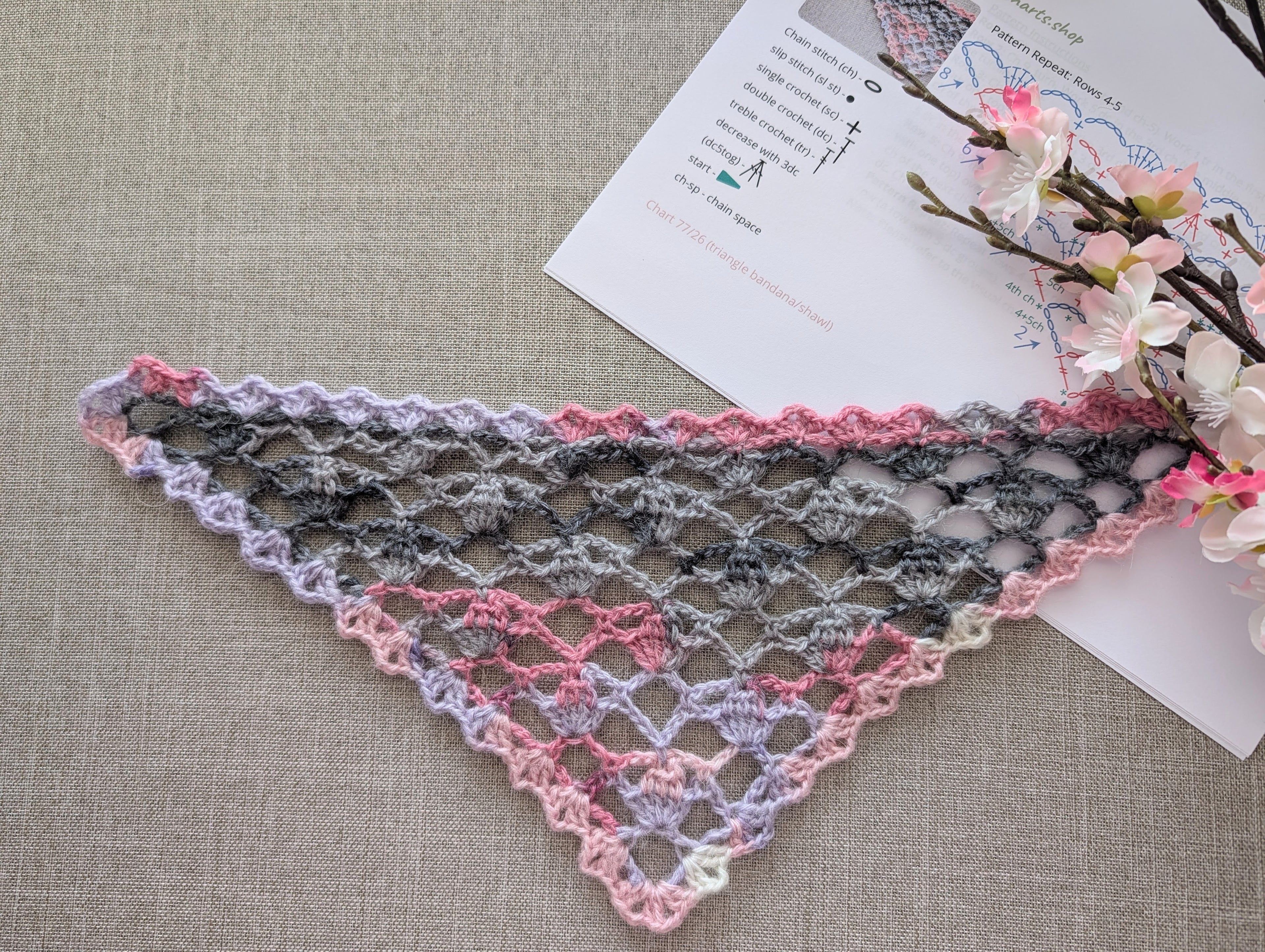 Triangle Crochet Shawl/Baktus Chart PDF #77+Border