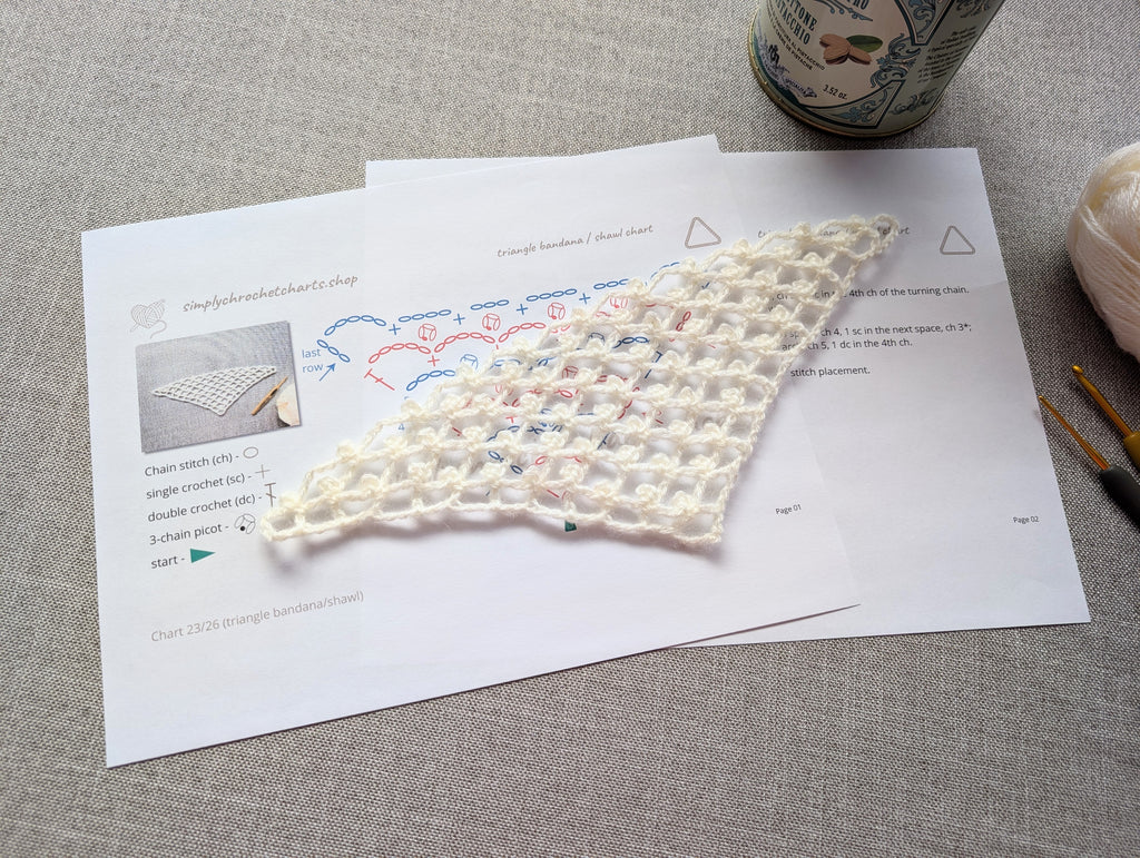 Triangle Bandana & Shawl Crochet Chart - Beginner Friendly PDF Pattern