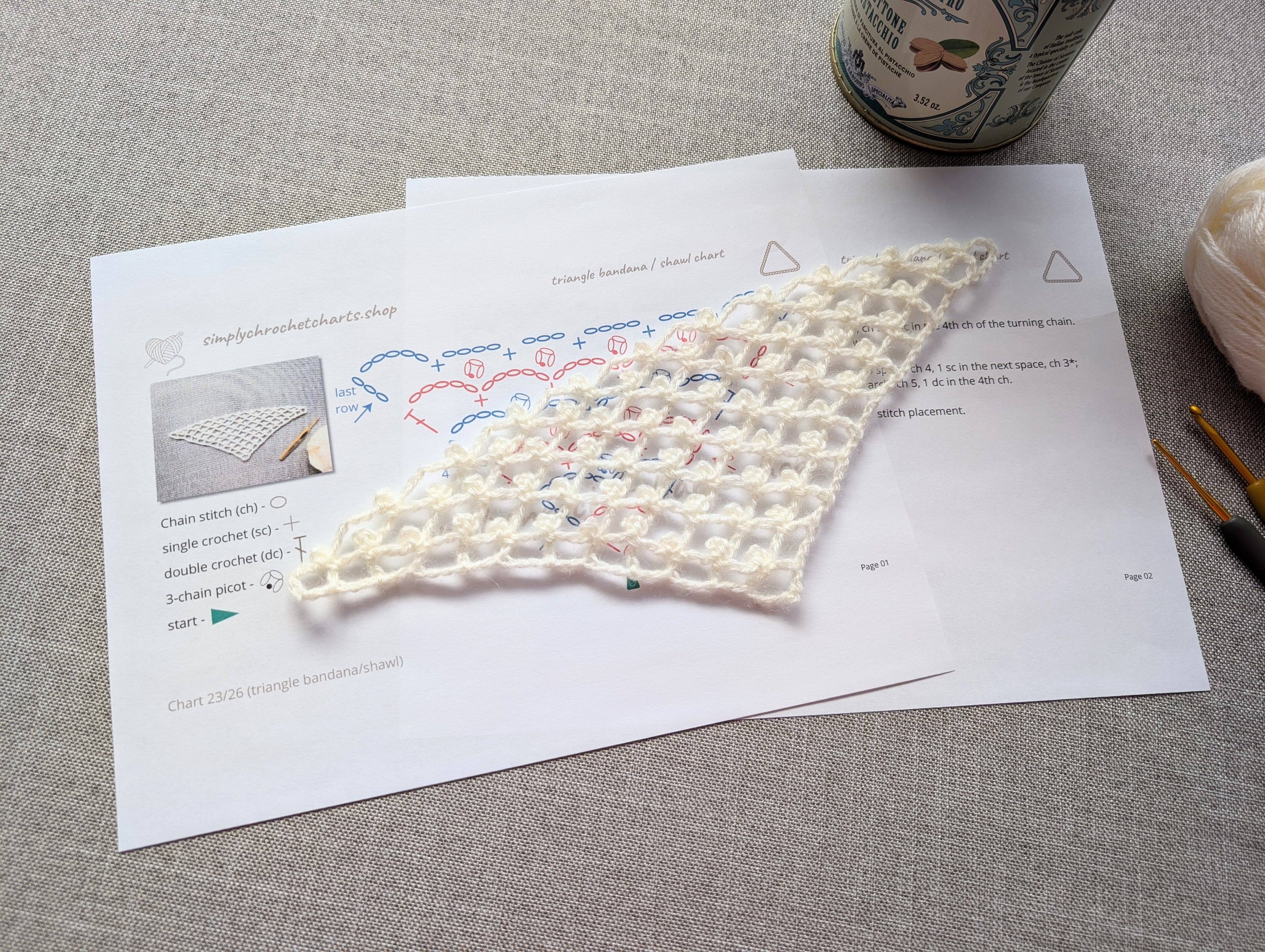 Triangle Bandana & Shawl Crochet Chart - Beginner Friendly PDF Pattern