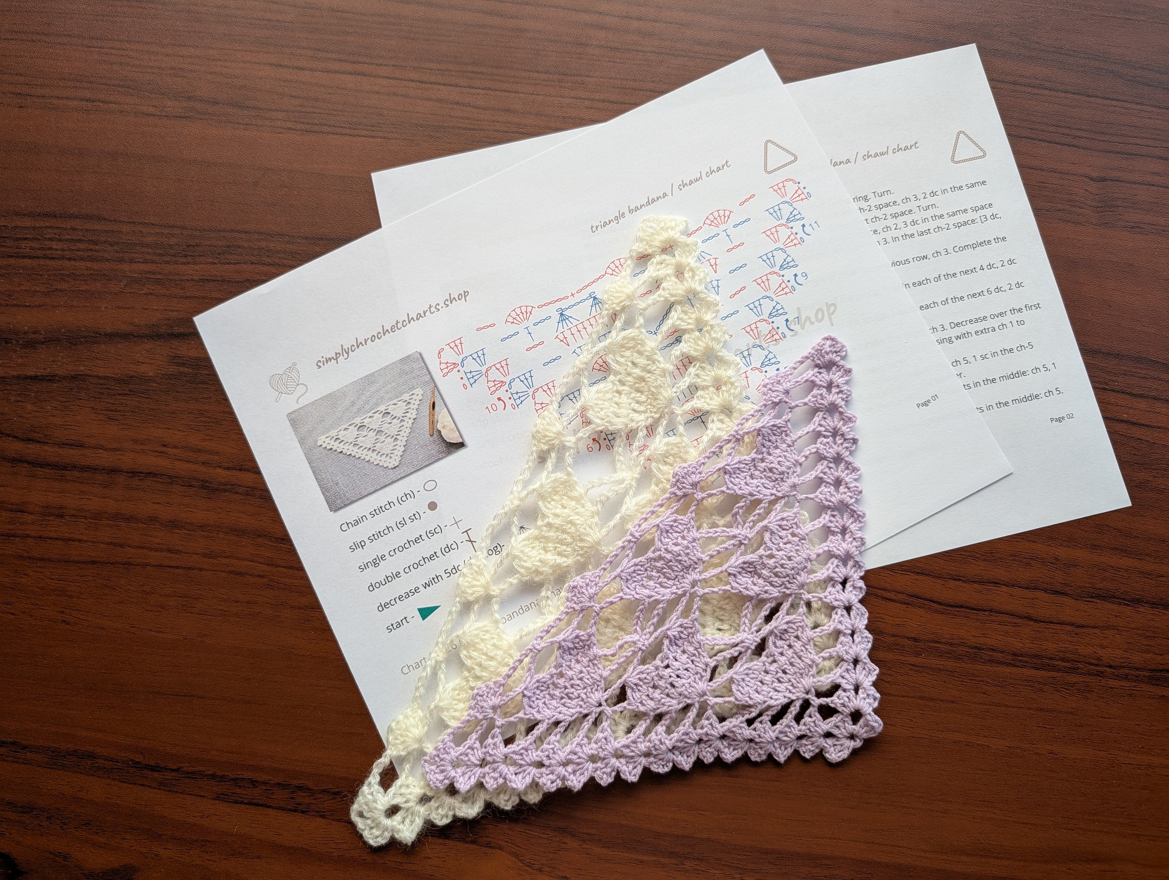 Triangle Bandana & Shawl Crochet Chart - Beginner Friendly PDF Pattern