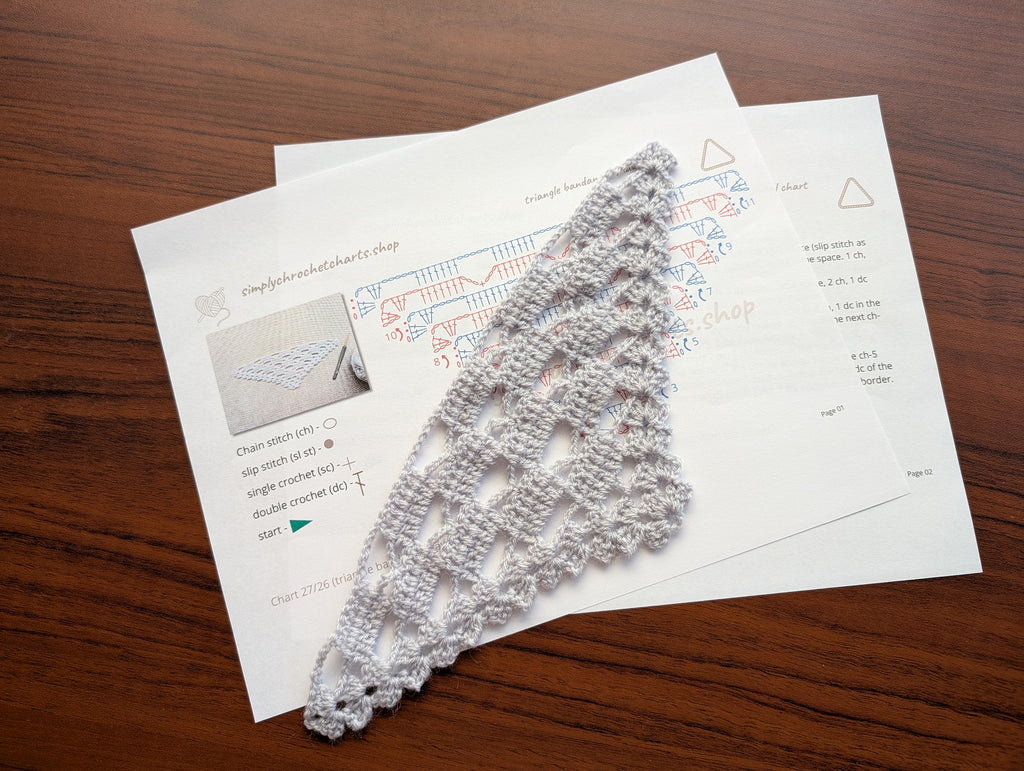 Triangle Bandana & Shawl Crochet Chart - Beginner Friendly PDF Pattern