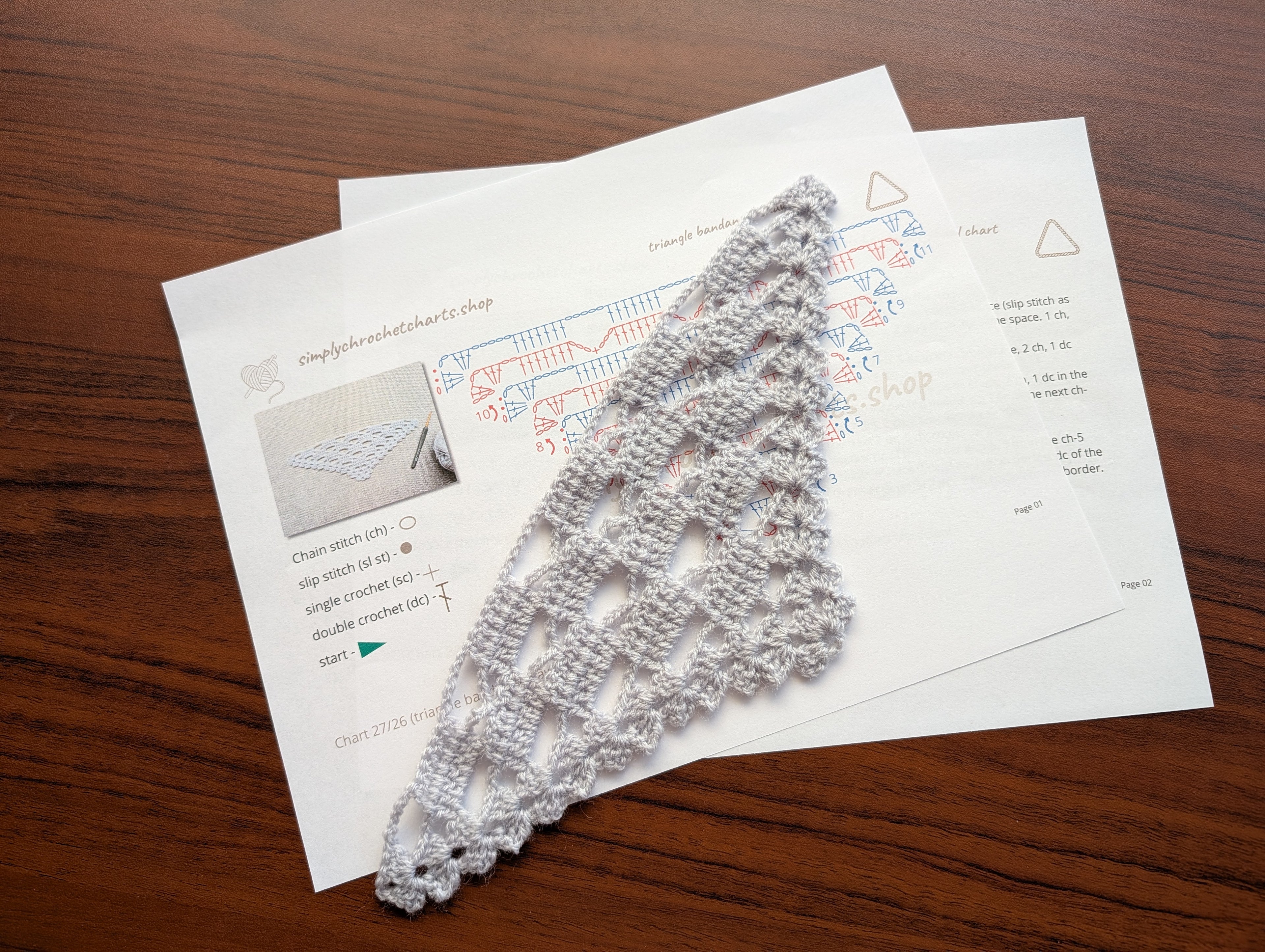 Triangle Bandana & Shawl Crochet Chart - Beginner Friendly PDF Pattern