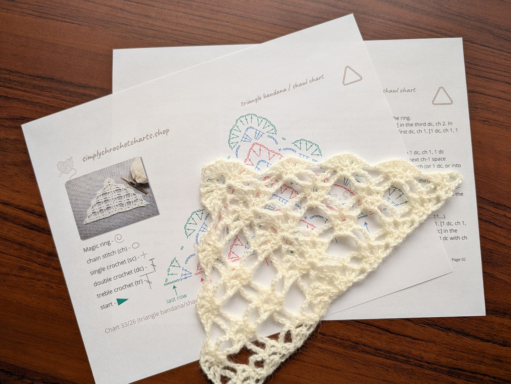 Triangle Bandana & Shawl Crochet Chart - Beginner Friendly PDF Pattern + Border