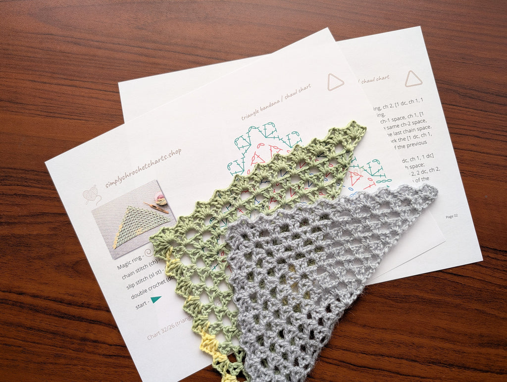Triangle Bandana & Shawl Crochet Chart - Beginner Friendly PDF Pattern + Border