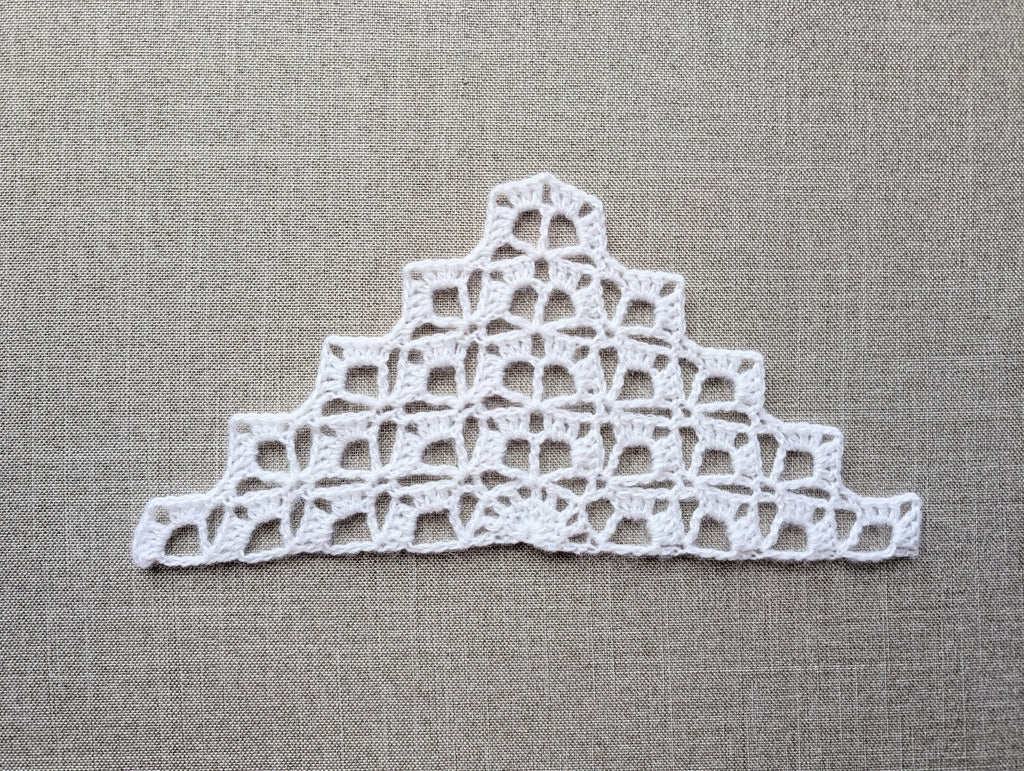 Chart 108 lace triangle crochet shawl symbol diagram and US terms stitch legend.