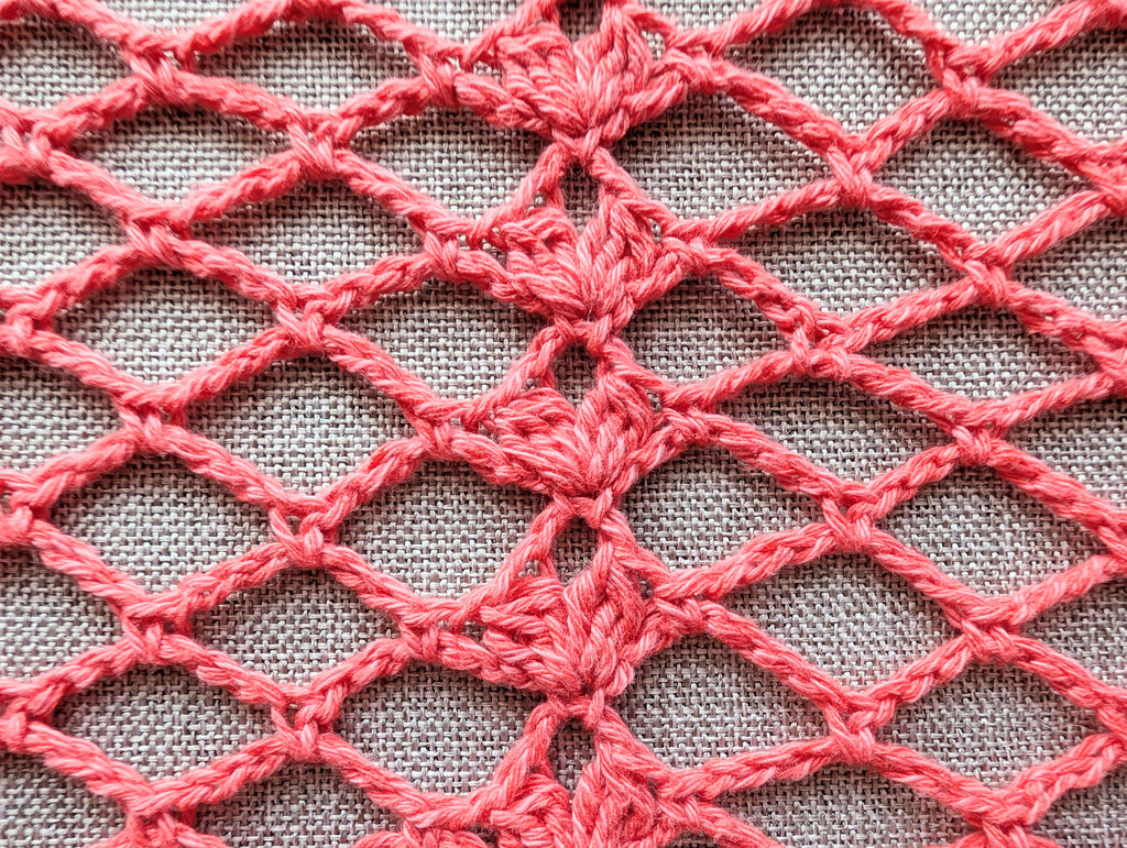 Chart 109 intermediate lace rectangle wrap pattern diagram showing an openwork 2-row repeat mesh and 3-dc cluster sequence.