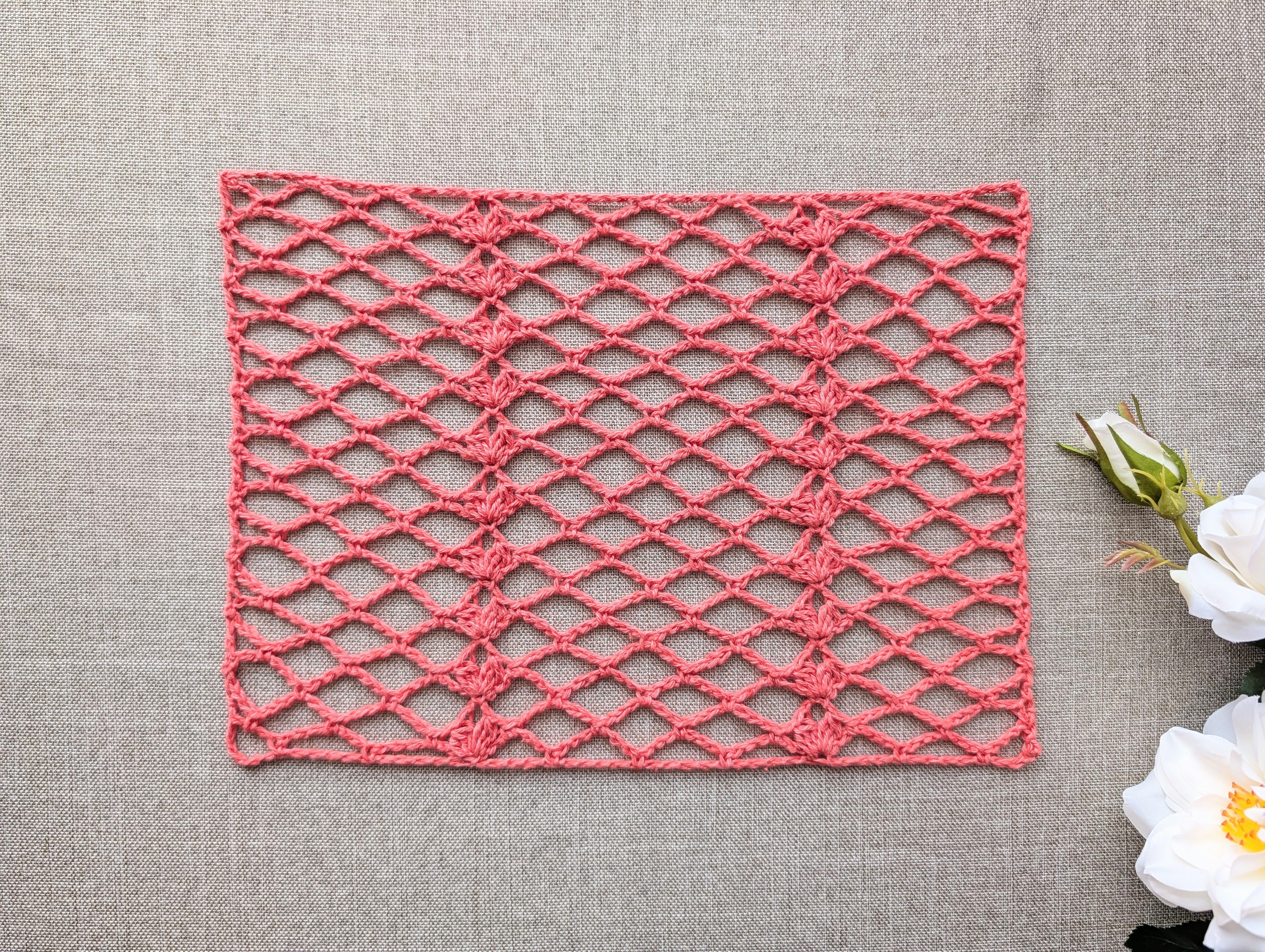 Chart 109 crochet symbol diagram and stitch key for intermediate lace mesh rectangle scarf and all-season wrap PDF pattern.