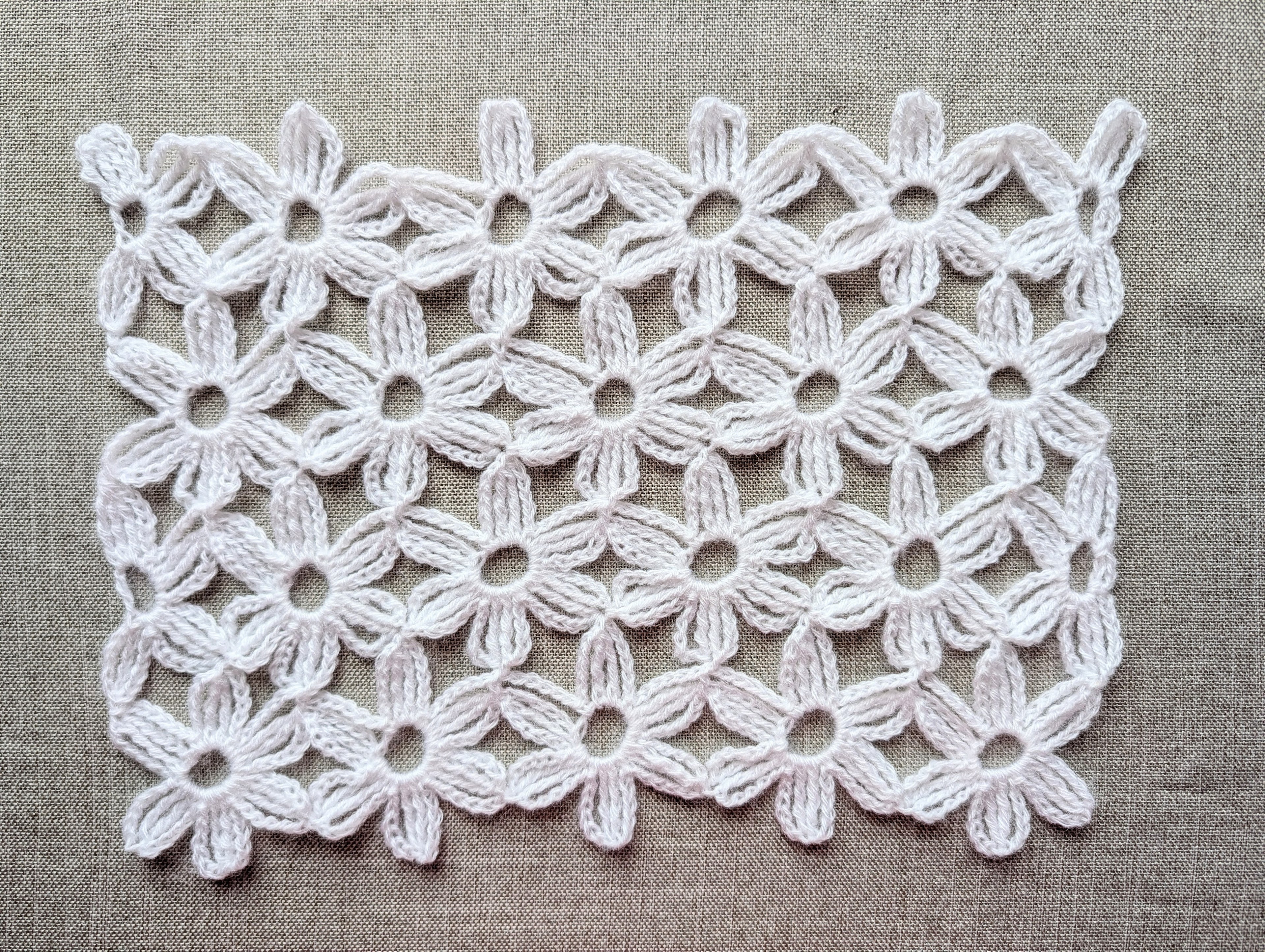 Close-up of Chart 100 seamless motif texture showing continuous join-as-you-go crochet technique.