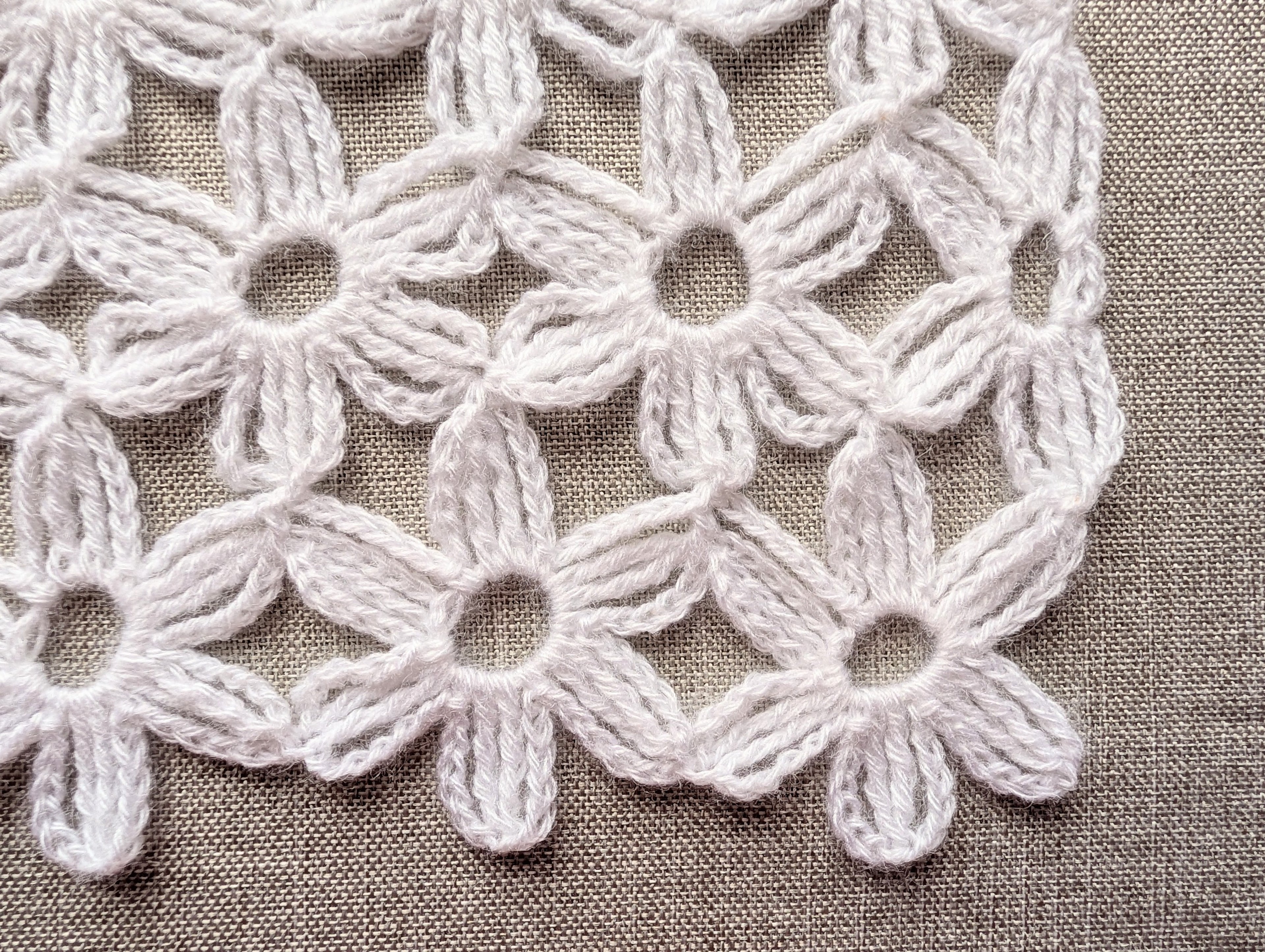 Work-in-progress showing continuous technique join-as-you-go method for Chart 100 seamless motifs.